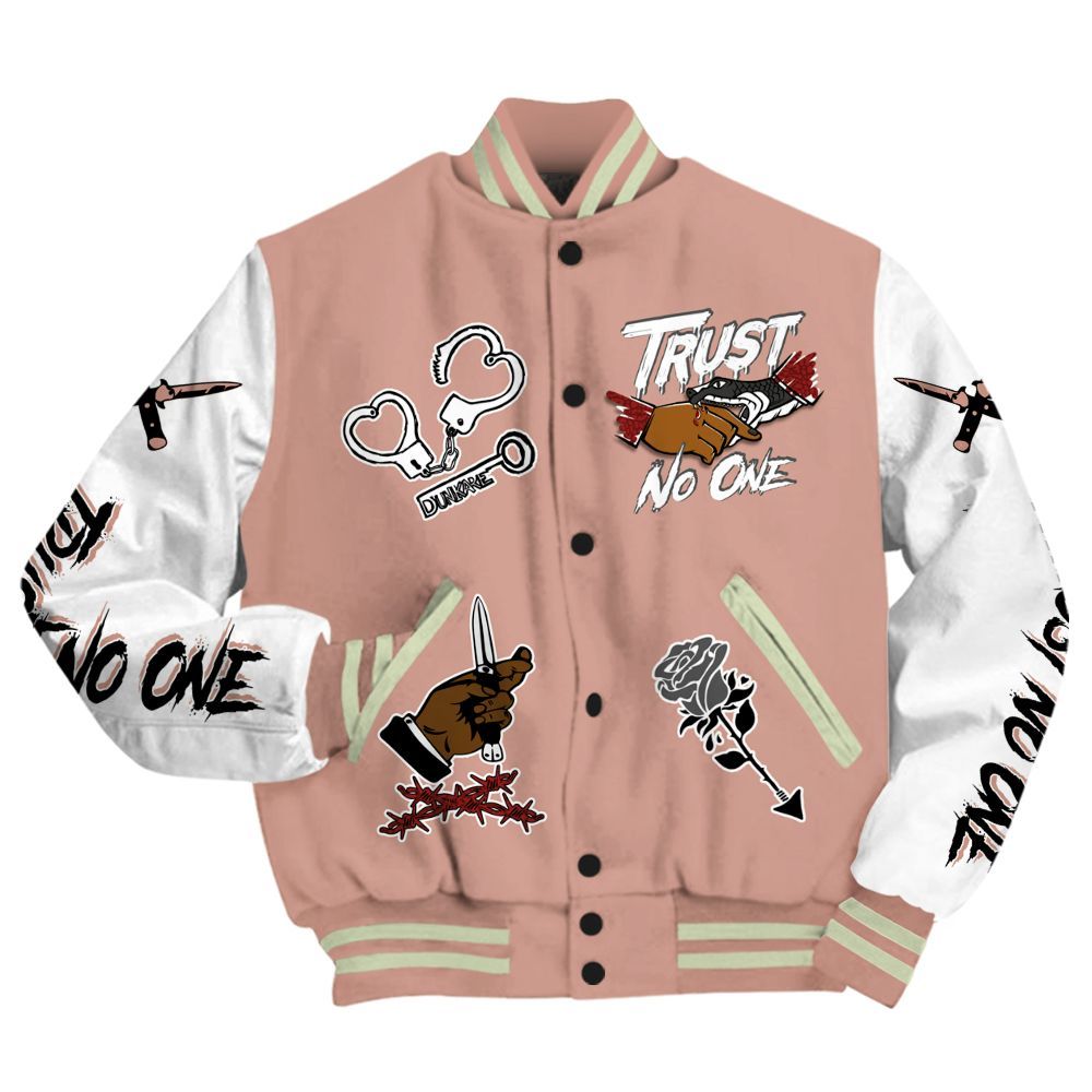 Varsity Jacket To Match Valentines Day 3s - Trust No One Dripping All Over Print
