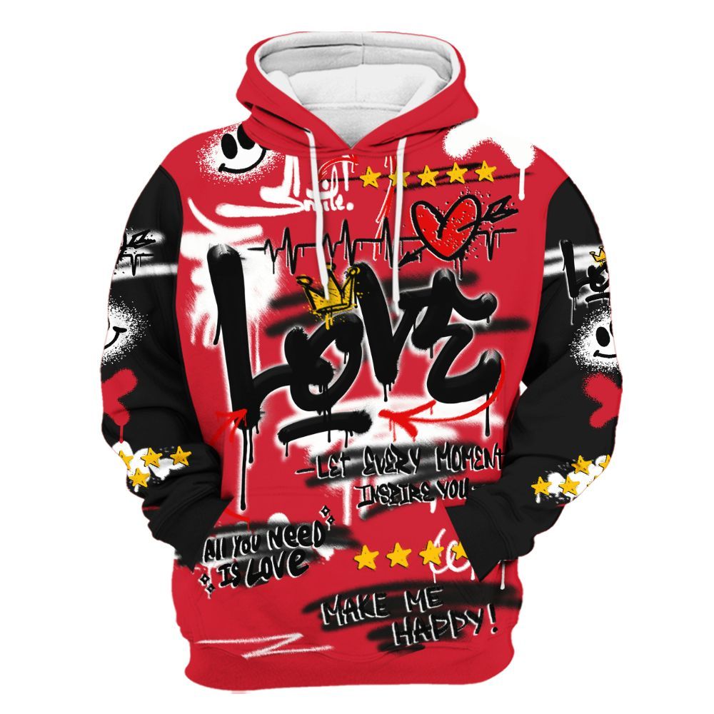 Hoodie To Match Flight Club 4s - Happy Love Beats Graffiti Streetwear All Over Print