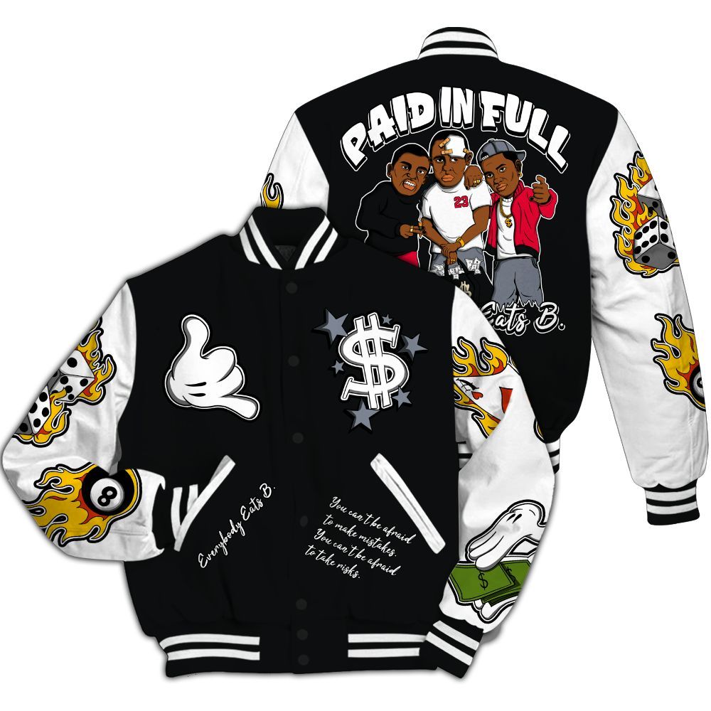 Varsity Jacket To Match Mid Black Metallic 1s - Funny Everybody Paid In Full Graphic All Over Print