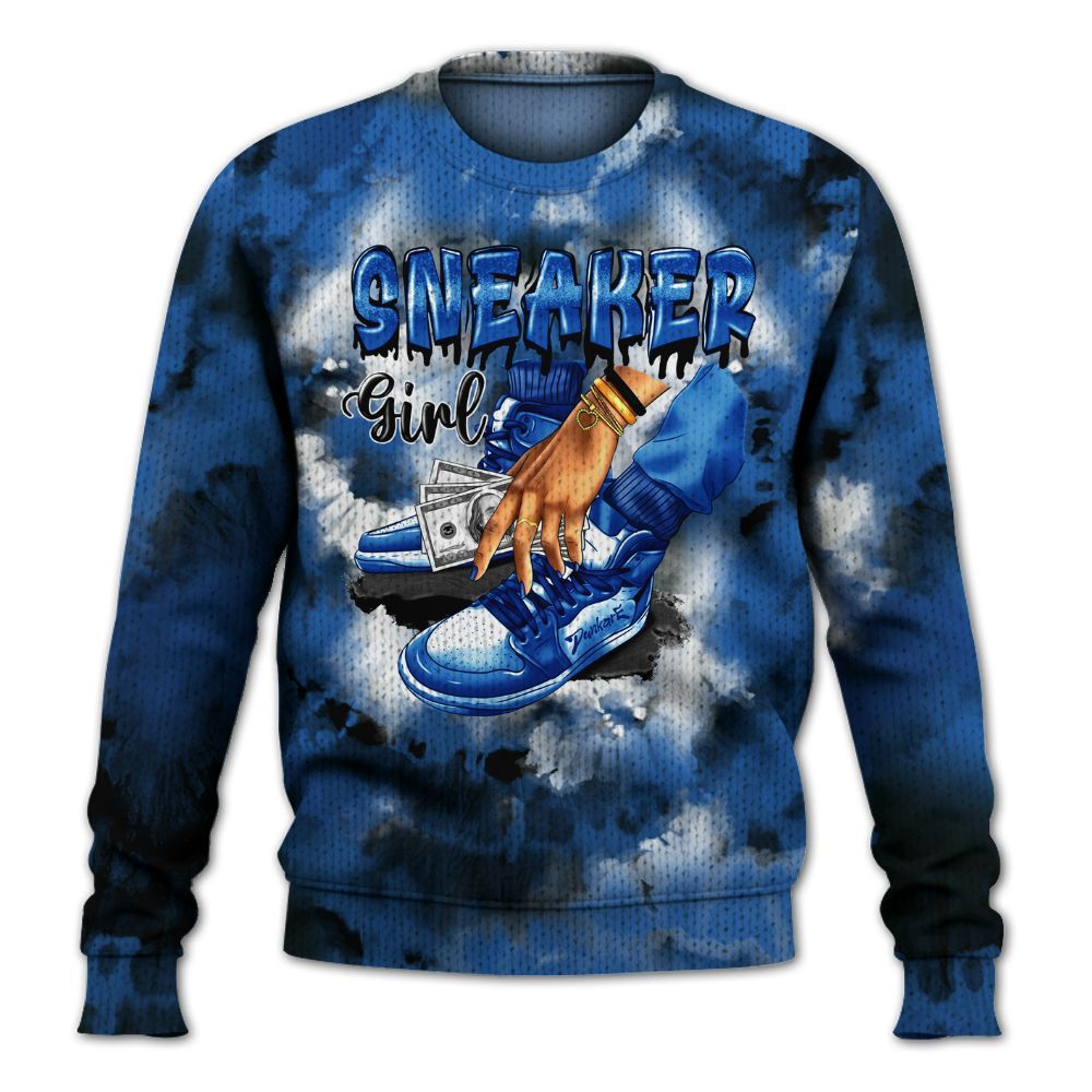 Knitted Sweater To Match Brave Blue 13s - SNEAKER Girl Money Drip Tie Dye