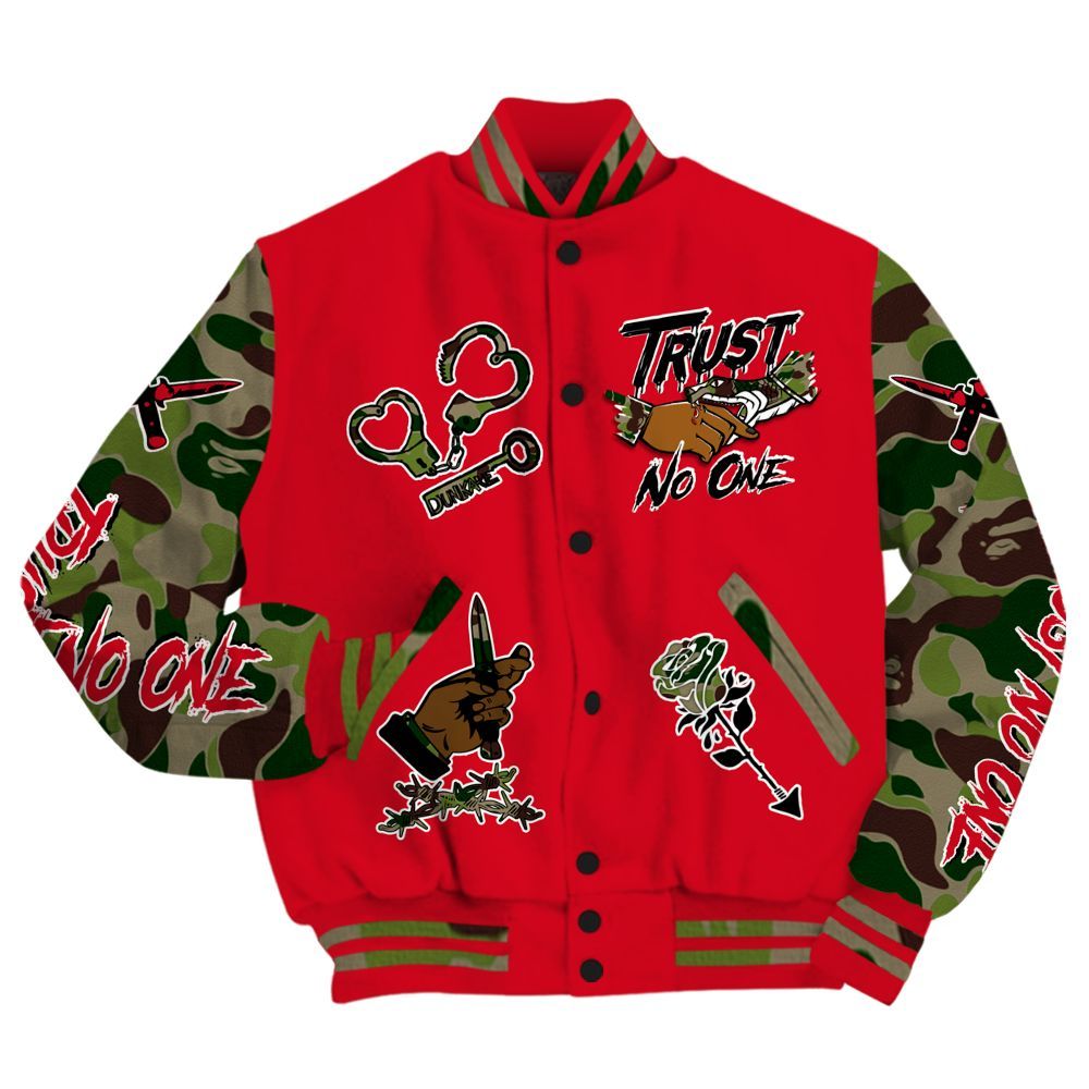 Varsity Jacket To Match Air Max 90 Duck Camo Red - Trust No One Dripping All Over Print
