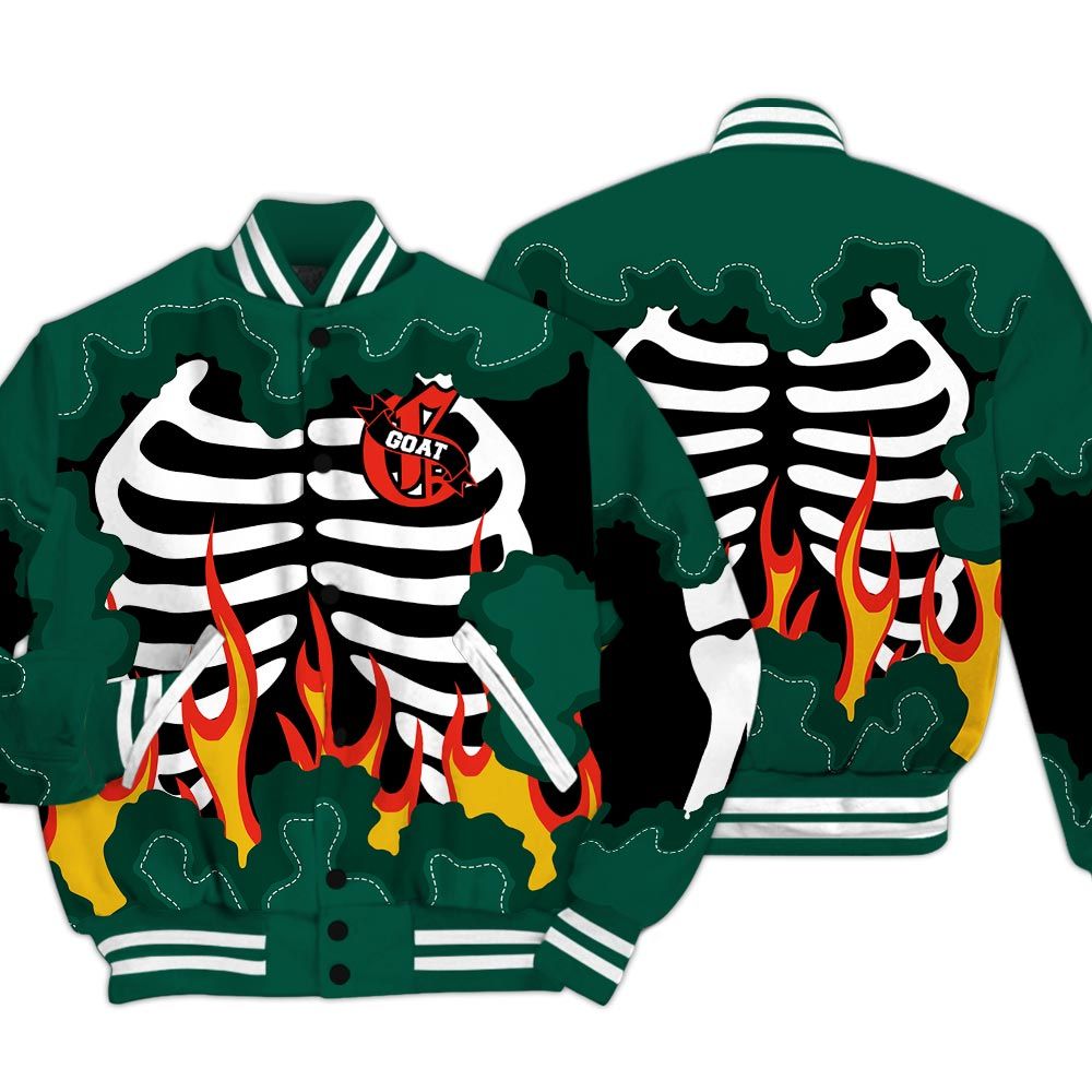 Varsity Jacket To Match Oxidized Green 4s - G.O.A.T 23 Skeleton Flame Baseball Varsity Jacket Outfit