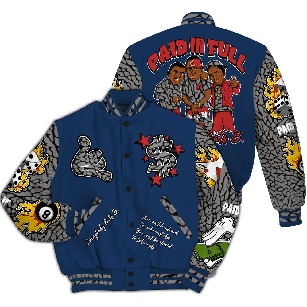Varsity Jacket To Match SP Sport Royal 3s Shirt, Funny Everybody Paid In Full Graphic All Over Print