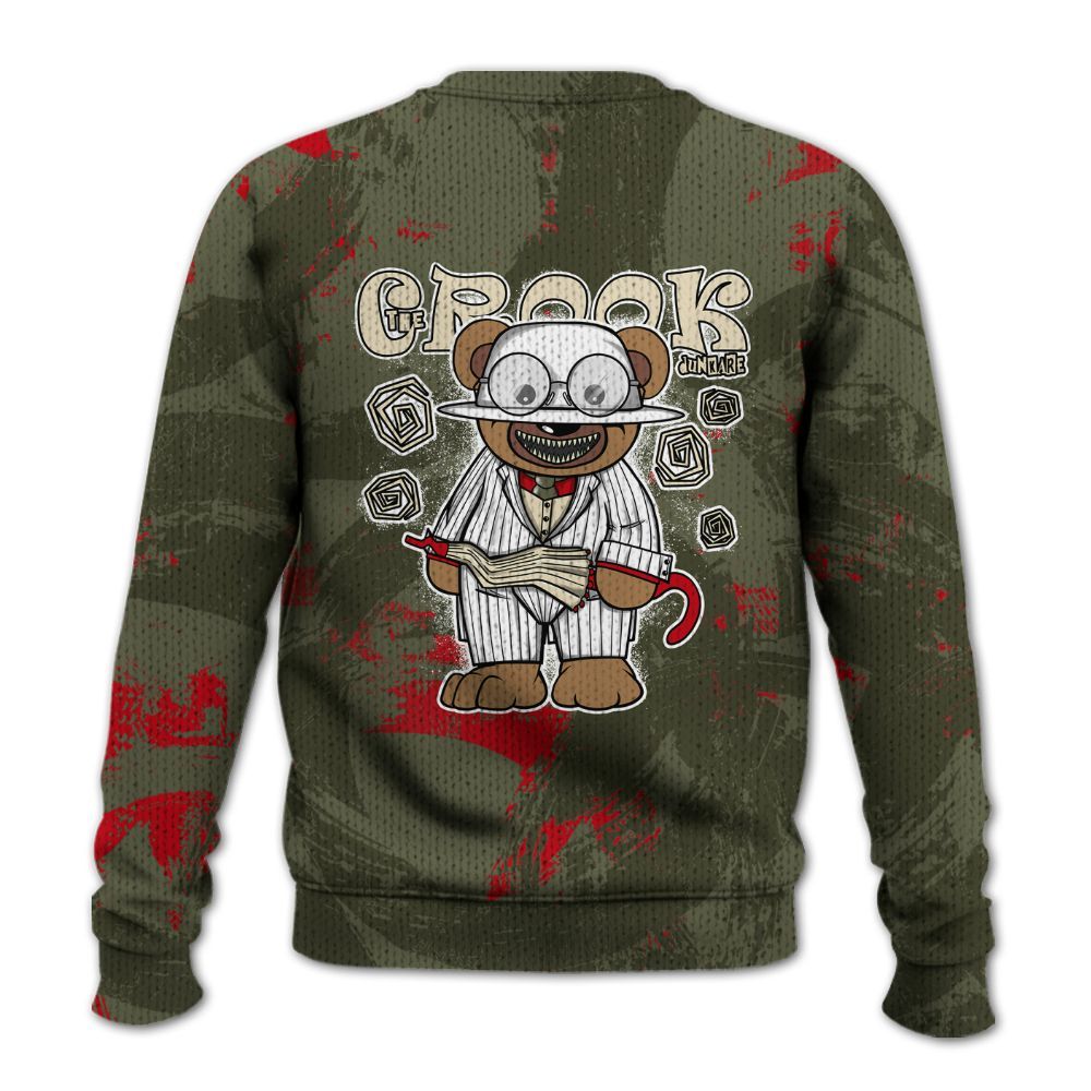 Knitted Sweater To Match Travis Scott Low OG Medium Olive 1s - Swindler Bear Circle Slpash