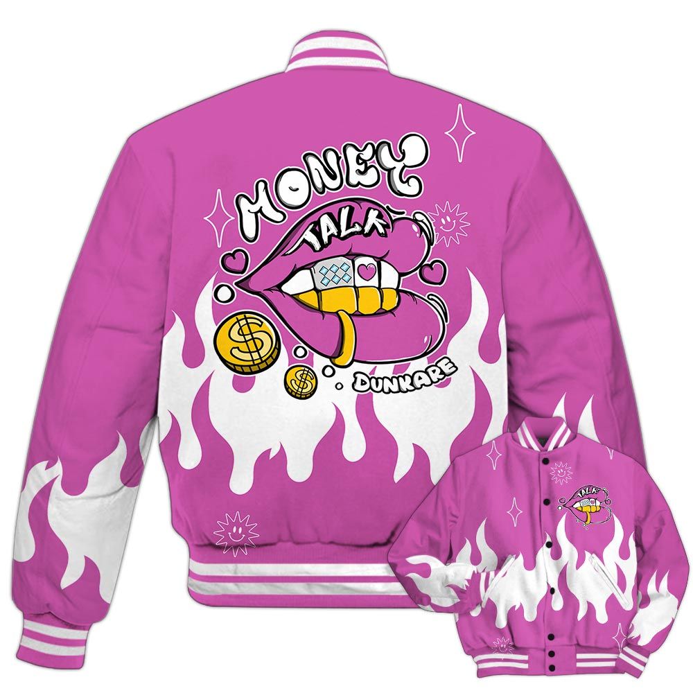 Varsity Jacket To Match Hyper Violet 4s - Money Talk Retro Varsity Jacket Outfit
