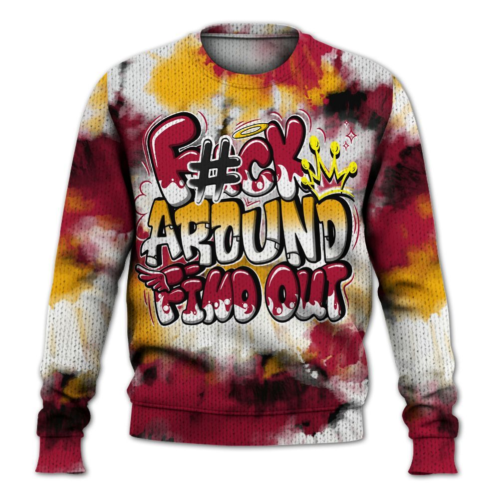 Knitted Sweater To Match Cardinal 7s - Tie Dye FK Around Find Out