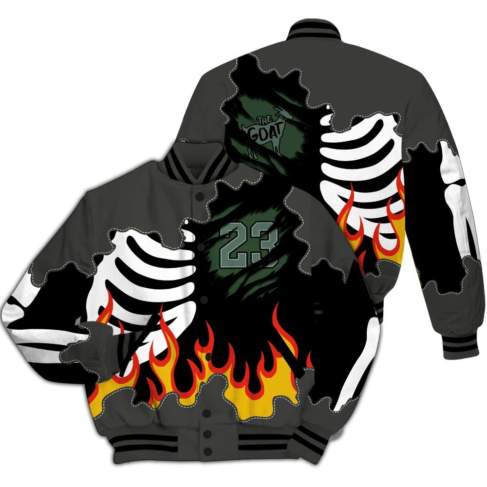 Varsity Jacket To Match Dunk Low Skateboards Black - Burning Skeleton 23 G.O.A.T All Over Print