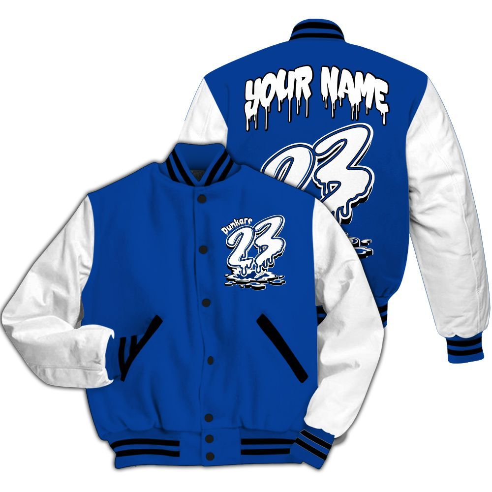 Varsity Jacket To Match Low Game Royal 1s - Custom Name 23 Drip All Over Print
