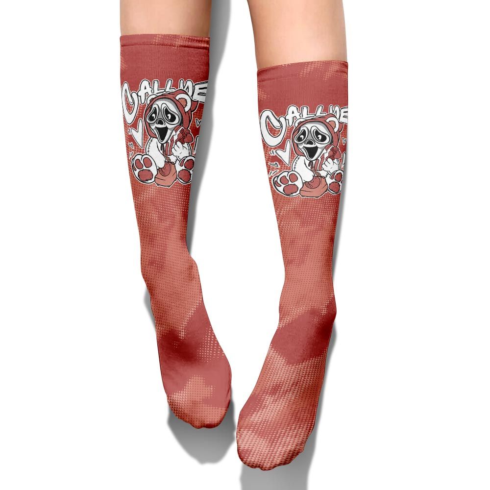 Sock To Match Dune Red 13s - Call Me Bear Halloween Abstract Halftone
