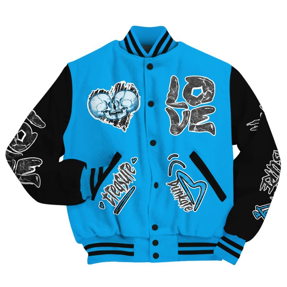 Varsity Jacket To Match Black University Blue 2022 13s - Skull Bear All Over Print