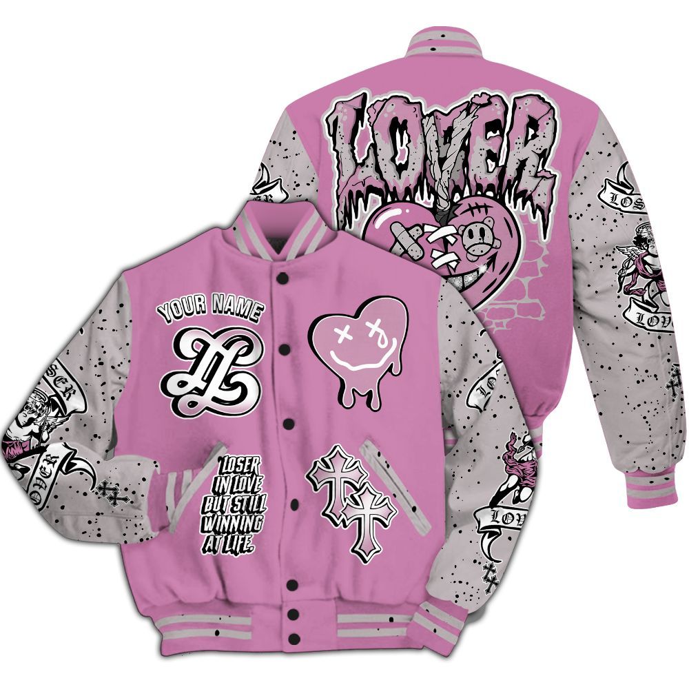 Varsity Jacket To Match Neutral Grey Black White Orchid 4s - LOVER LOSER Custom Name Baseball Varsity Jacket All Over Print