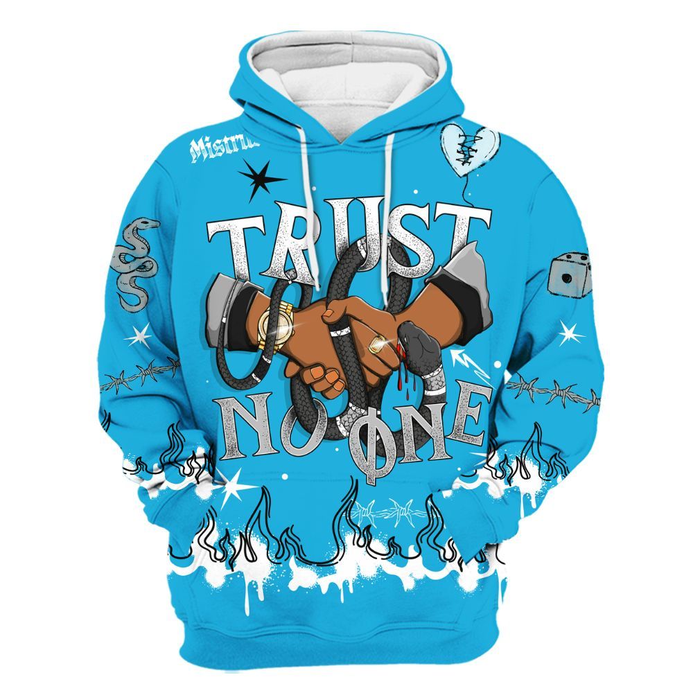 Hoodie To Match Black University Blue 2026 14s - Trust No One Snake-Bite Doodle Crayon All Over Print