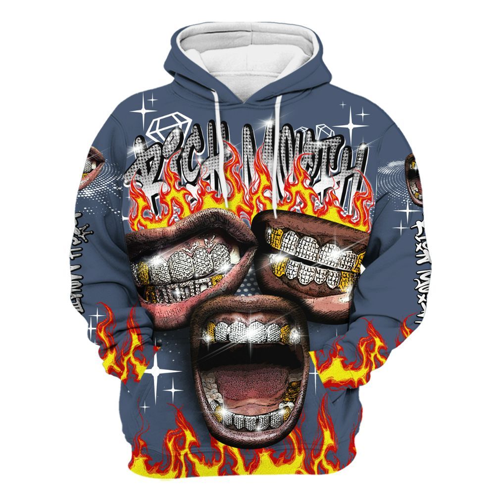 Hoodie To Match Low Diffused Blue 11s - Rich Mouth Fire Rap Retro 90s All Over Print