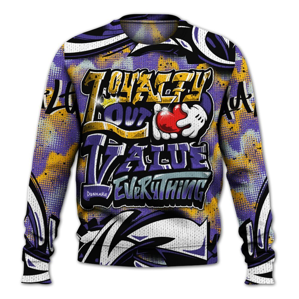 Sweater To Match Imperial Purple 4s - Loyalty Out Value Graffiti Graphic