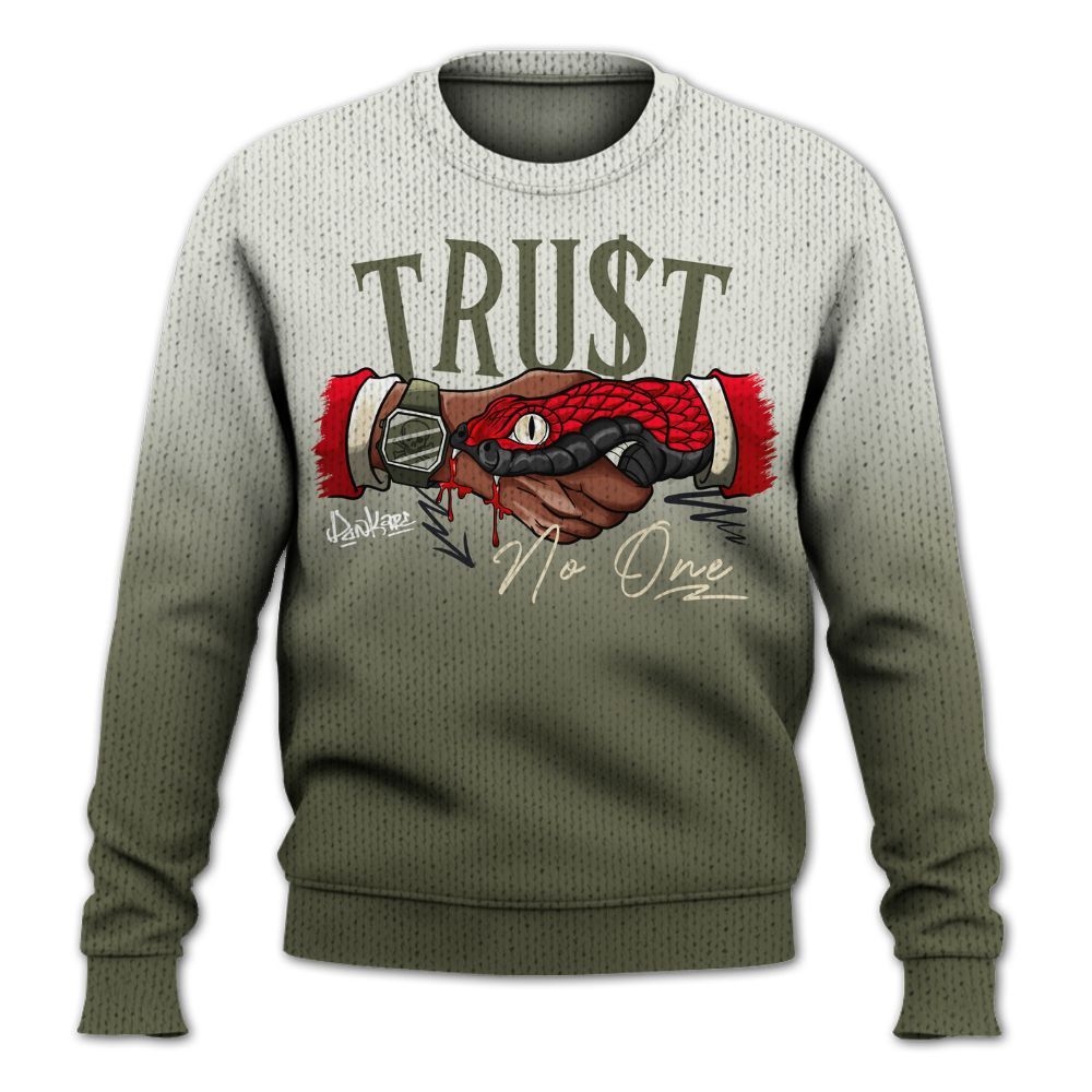 Knitted Sweater To Match Low OG Medium Olive 1s - Snake Trust No One Drip