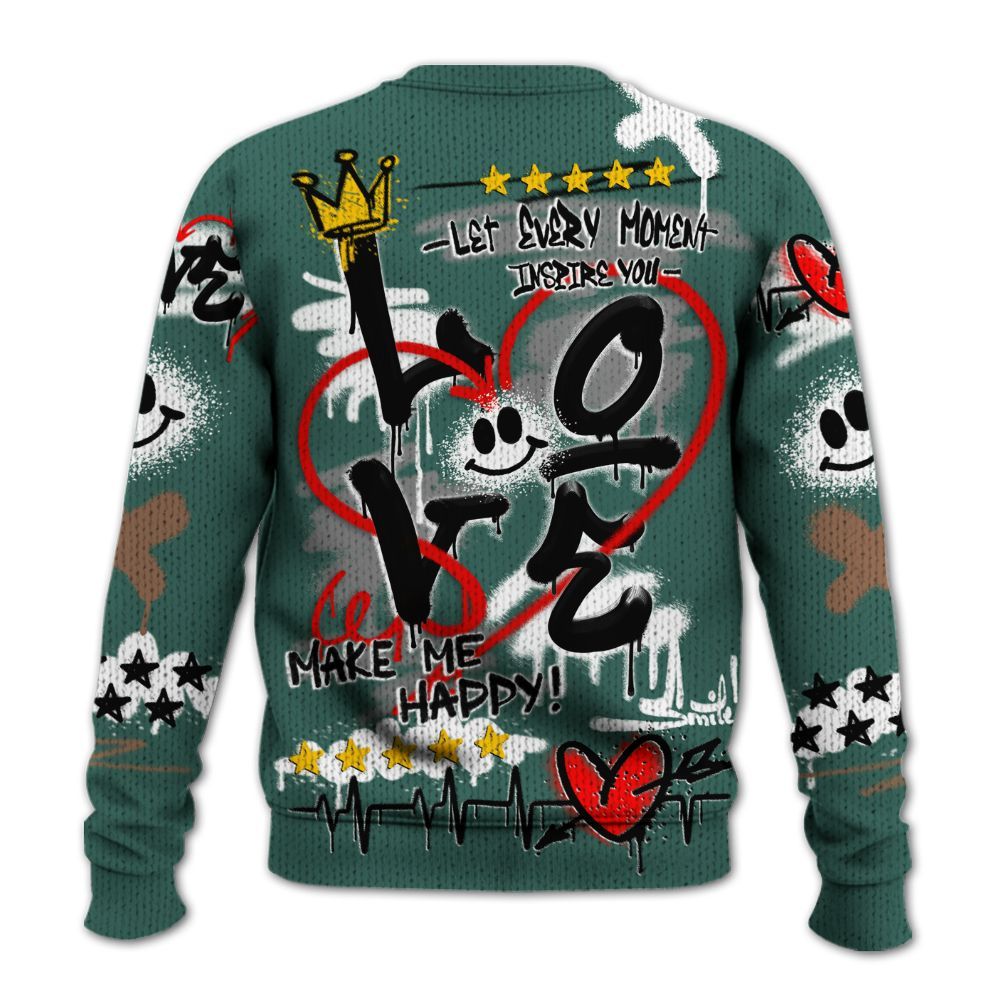 Knitted Sweater To Match Low OG Oxidized Green 1s - Happy Love Beats Graffiti Streetwear