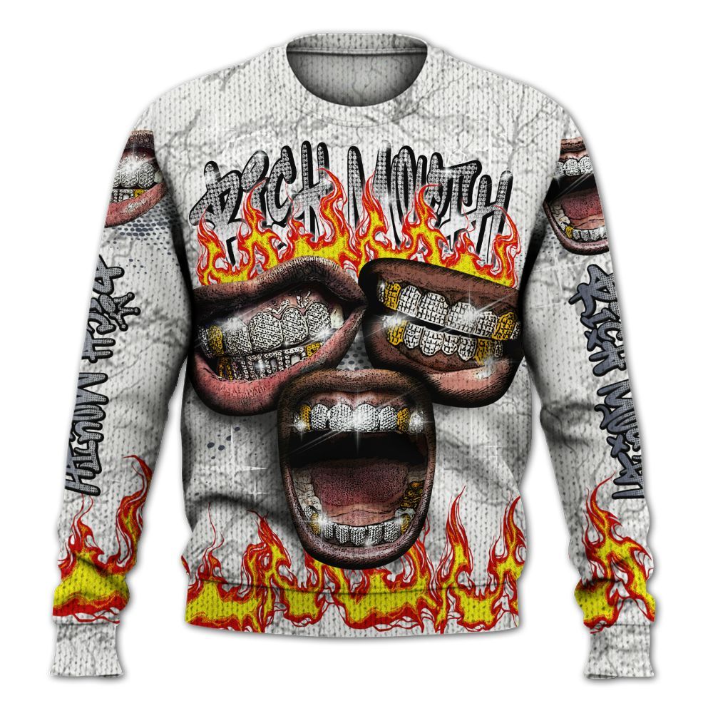 Knitted Sweater To Match Air Foamposite Jin Kazama - Rich Mouth Fire Rap Retro 90s