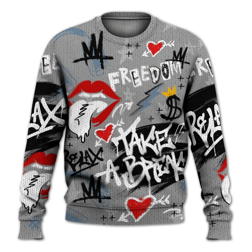 Knitted Sweater To Match Black Chrome 6s - Take Break Freedom Graffiti Streetwear