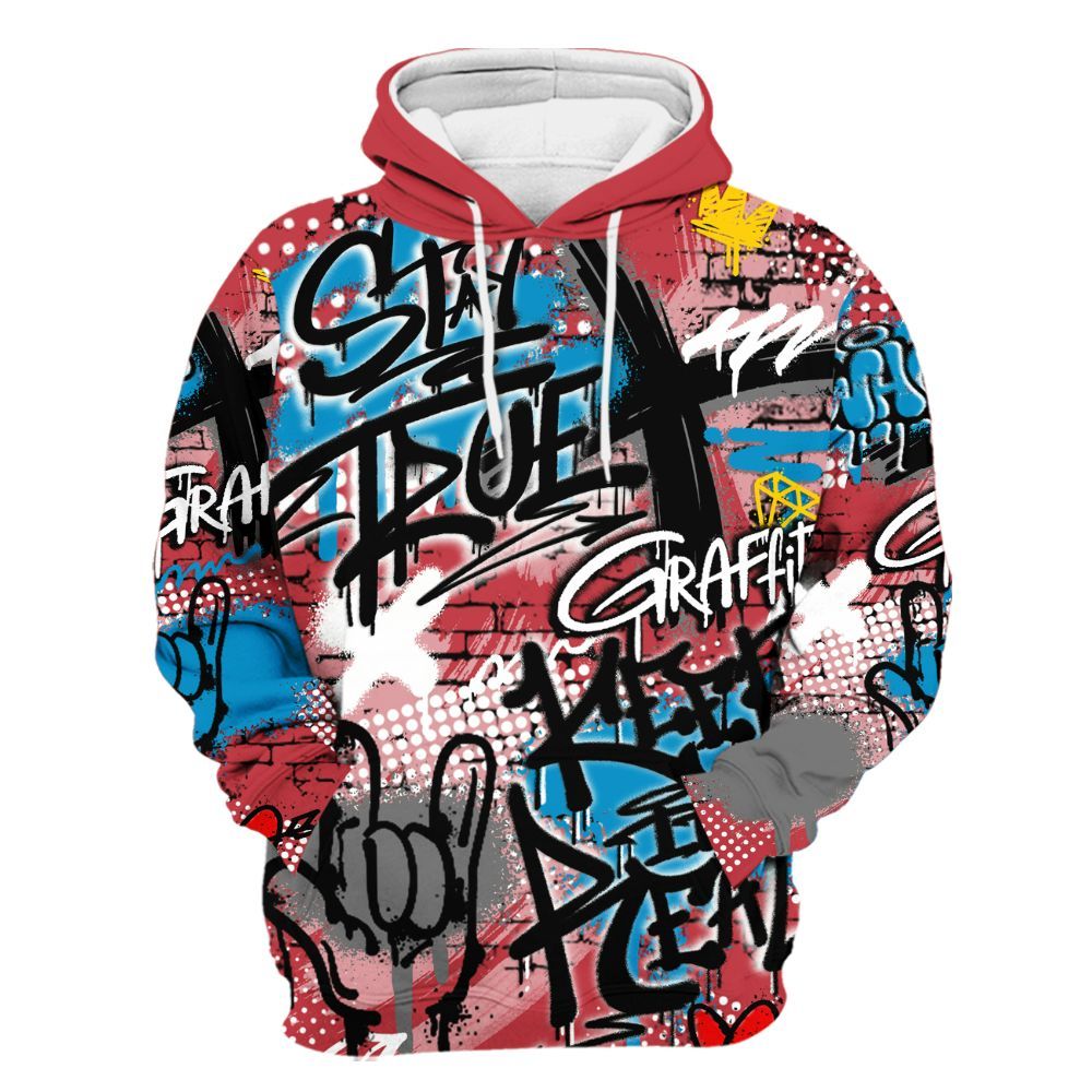 Hoodie To Match High OG University Red Dark Powder Blue 1s - True It Real Graffiti Streetwear All Over Print