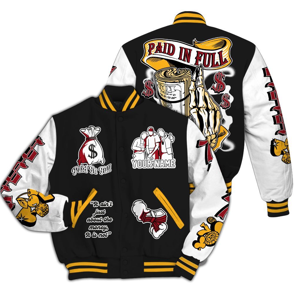 Varsity Jacket To Match White Taxi 12s - Paid In Full Baseball Varsity Jacket Custom Name All Over Print
