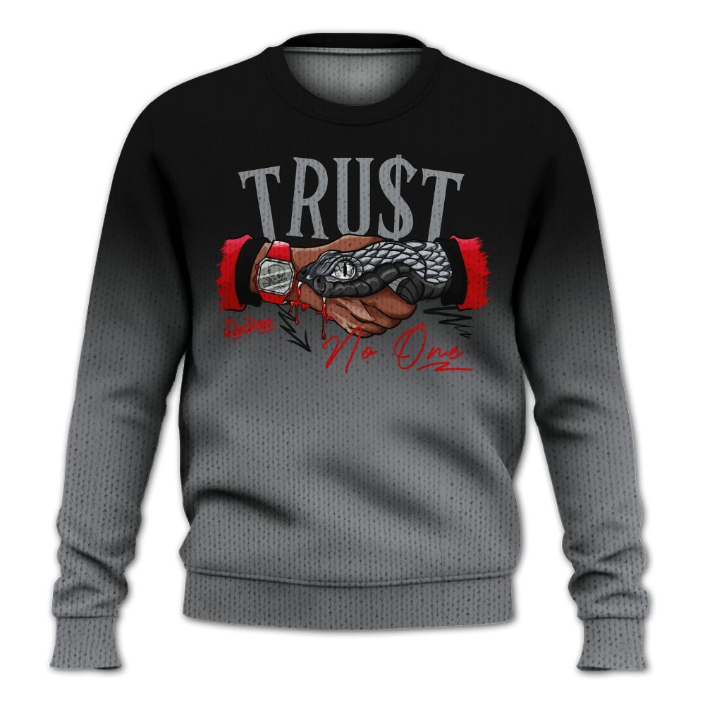 Knitted Sweater To Match Black Cement 3s - Trust No One Drip Graphic