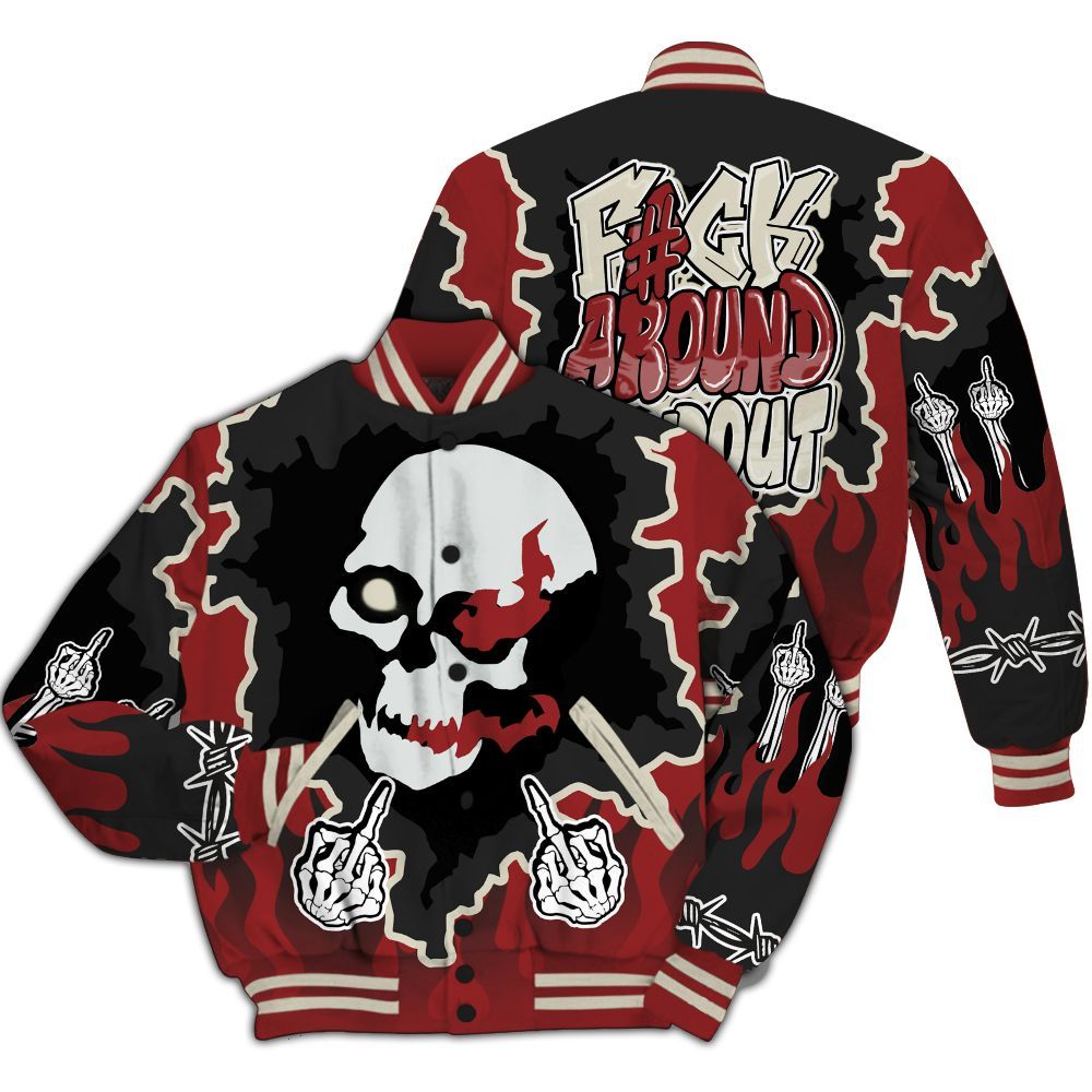 Varsity Jacket To Match High 85 Bred 1s - F Around Find Out Graphic Trapped All Over Print