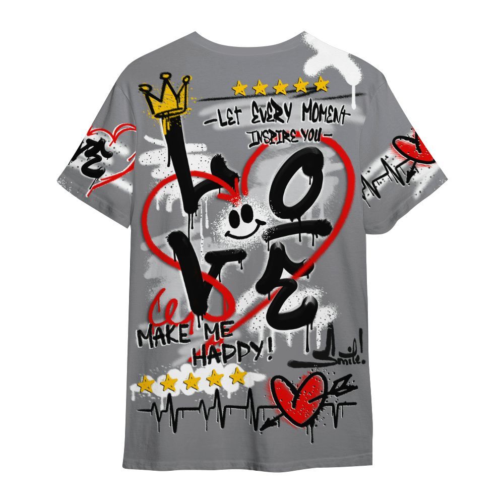 Shirt To Match Retro Wolf Grey 5s - Happy Love Beats Graffiti Streetwear All Over Print