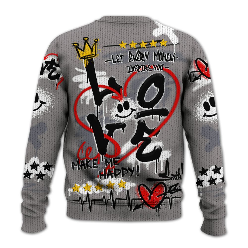 Knitted Sweater To Match Cool Grey 11s - Happy Love Beats Graffiti Streetwear