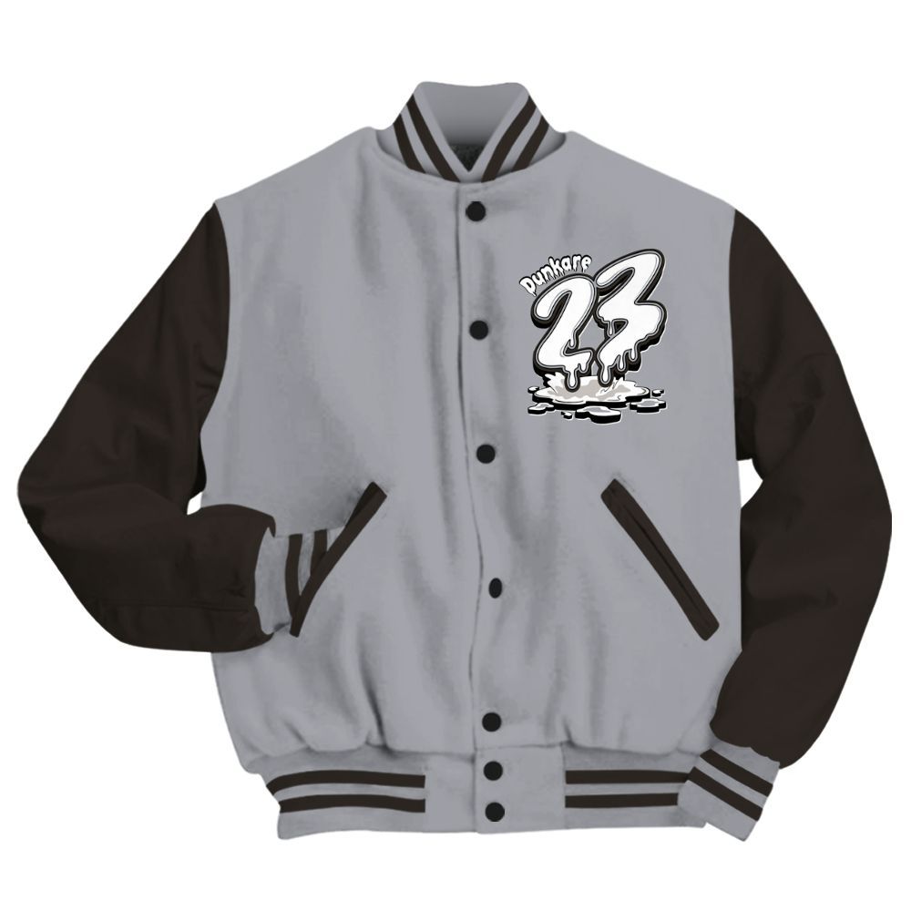 Varsity Jacket To Match Baroque Brown 12s - Custom Name 23 Drip All Over Print