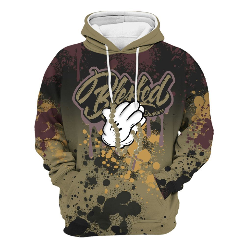 Hoodie To Match Black Olive 7s - God Blessed Ink Drip All Over Print