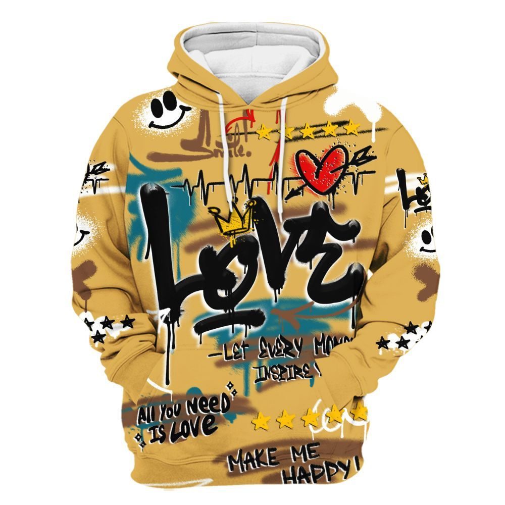 Hoodie To Match Retro Cacao Wow 4s - Happy Love Beats Graffiti Streetwear All Over Print