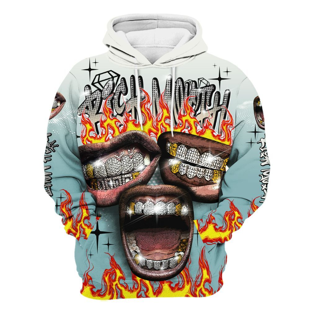 Hoodie To Match Dunk Low Glacier Blue Pale Ivory - Rich Mouth Fire Rap Retro 90s All Over Print