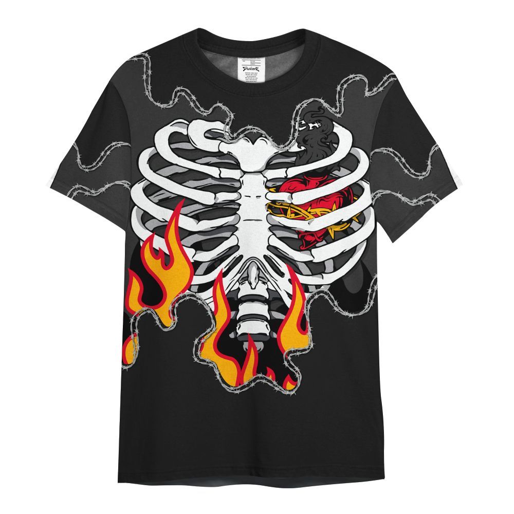 Shirt To Match White Thunder 4s - Skeleton Heart On Fire All Over Print