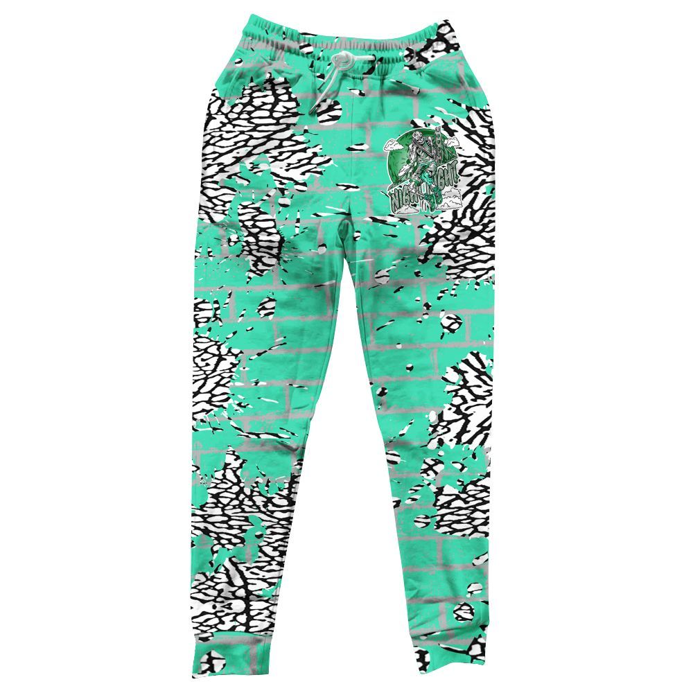Sweatpant To Match Black Green Glow 3s - Seeya Skeleton Brick All Over Print