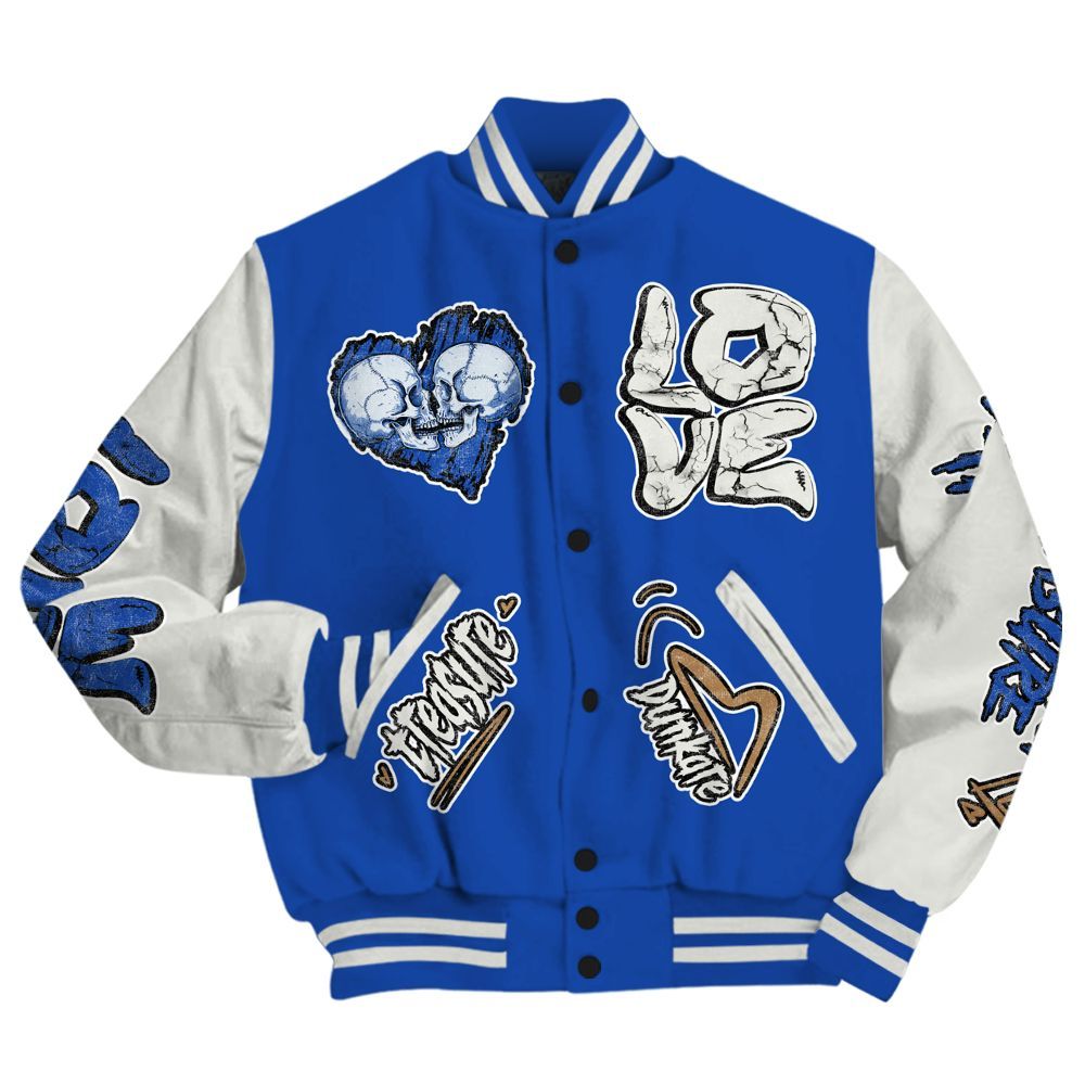 Varsity Jacket To Match Dunk High Racer Blue - Skull Bear All Over Print