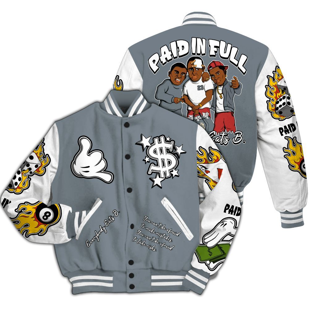 Varsity Jacket To Match Wolf Grey 13s - Everybody Paid In Full Graphic All Over Print