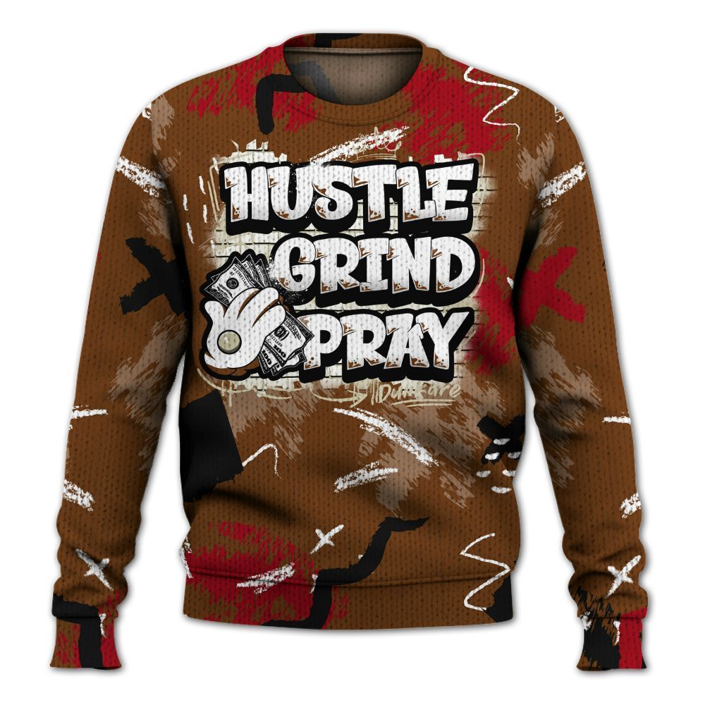 Knitted Sweater To Match Archaeo Brown 5s - Hustle Grind Pray Retro