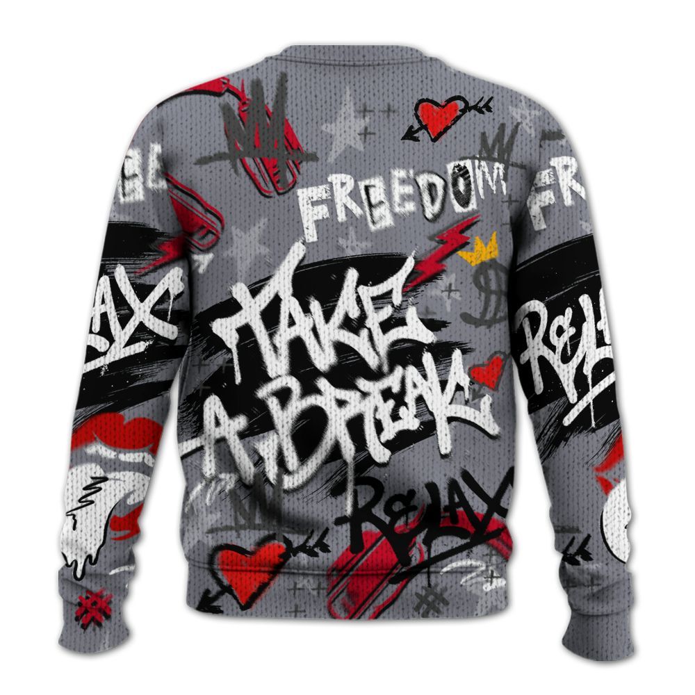 Knitted Sweater To Match Retro Black Flint 13s - Take Break Freedom Graffiti Streetwear