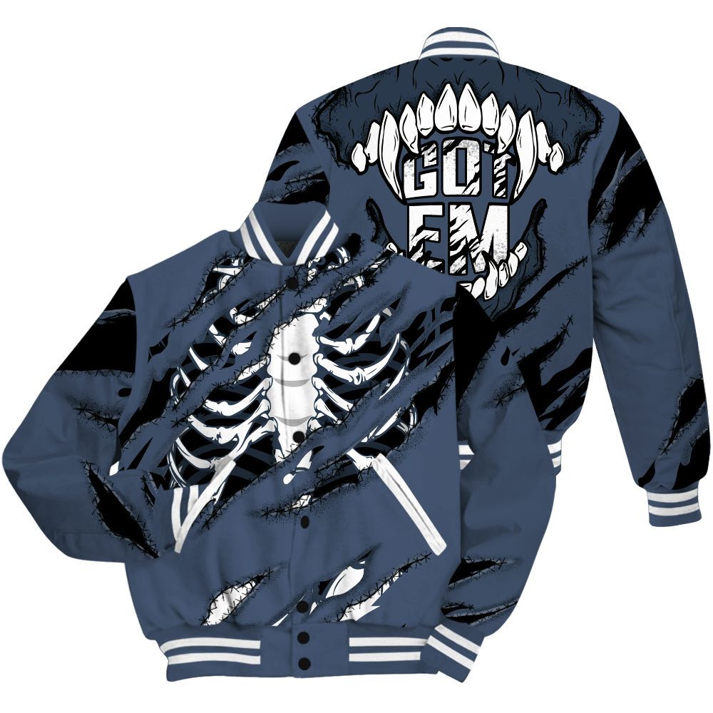 Varsity Jacket To Match Low Diffused Blue 11s Shirt, GOT 'EM Skeleton Scratch All Over Print