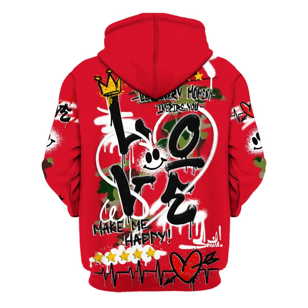 Hoodie To Match Air Max 90 Duck Camo Red - Happy Love Beats Graffiti Streetwear All Over Print