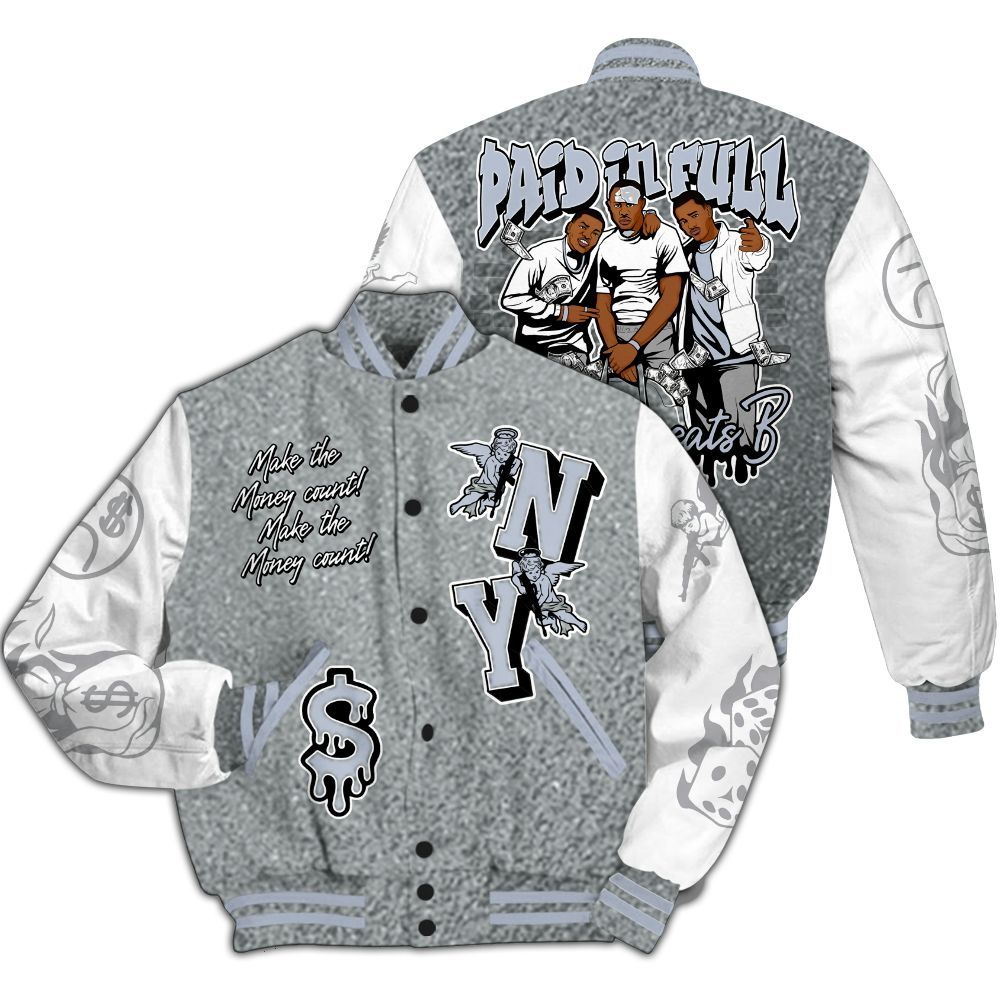 Varsity Jacket To Match White Metallic 2026 5s - Paid In Full Money Graphic Varsity Jacket All Over Print