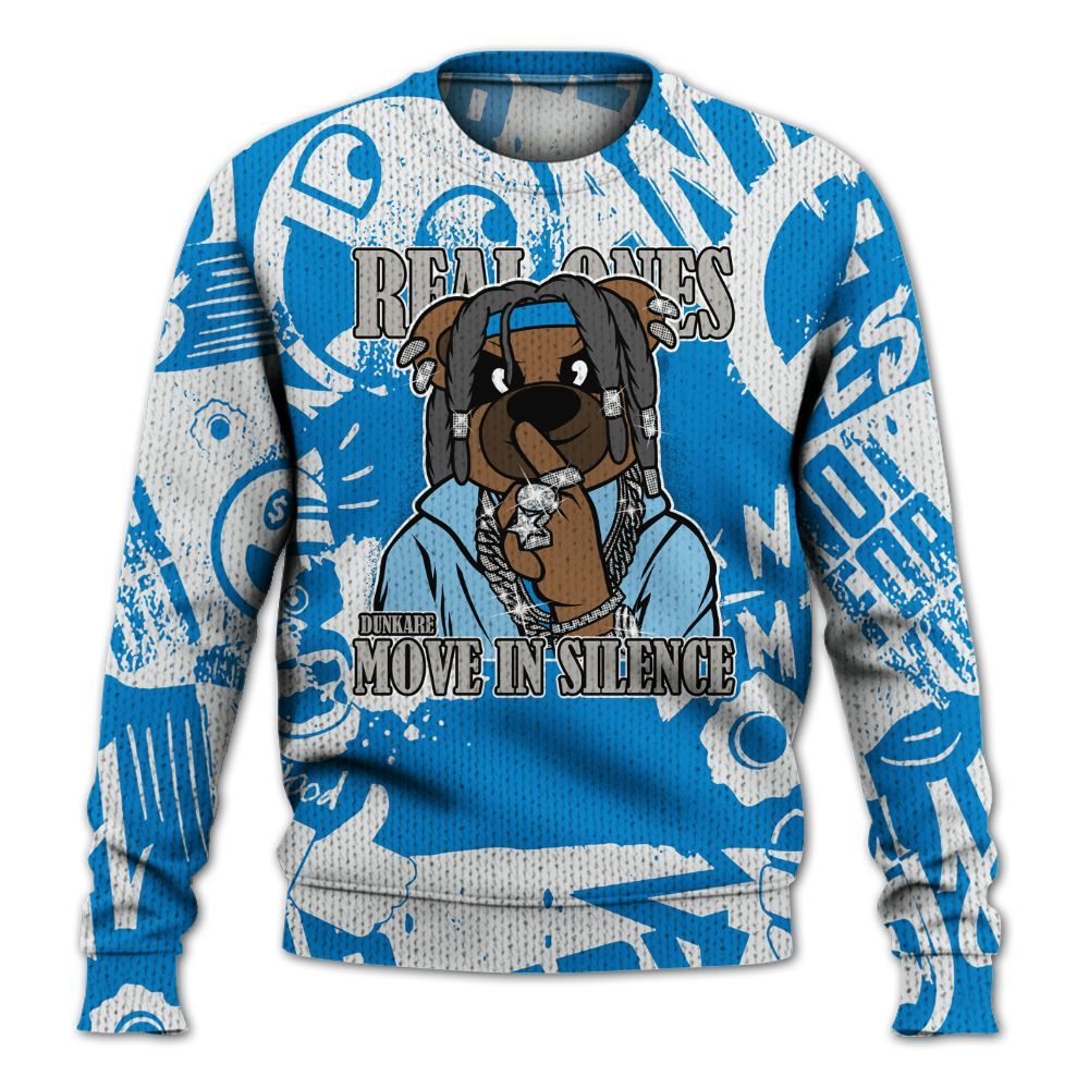 Knitted Sweater To Match Industrial Blue 4s - Silent Achievers Bear Monogram Graffiti