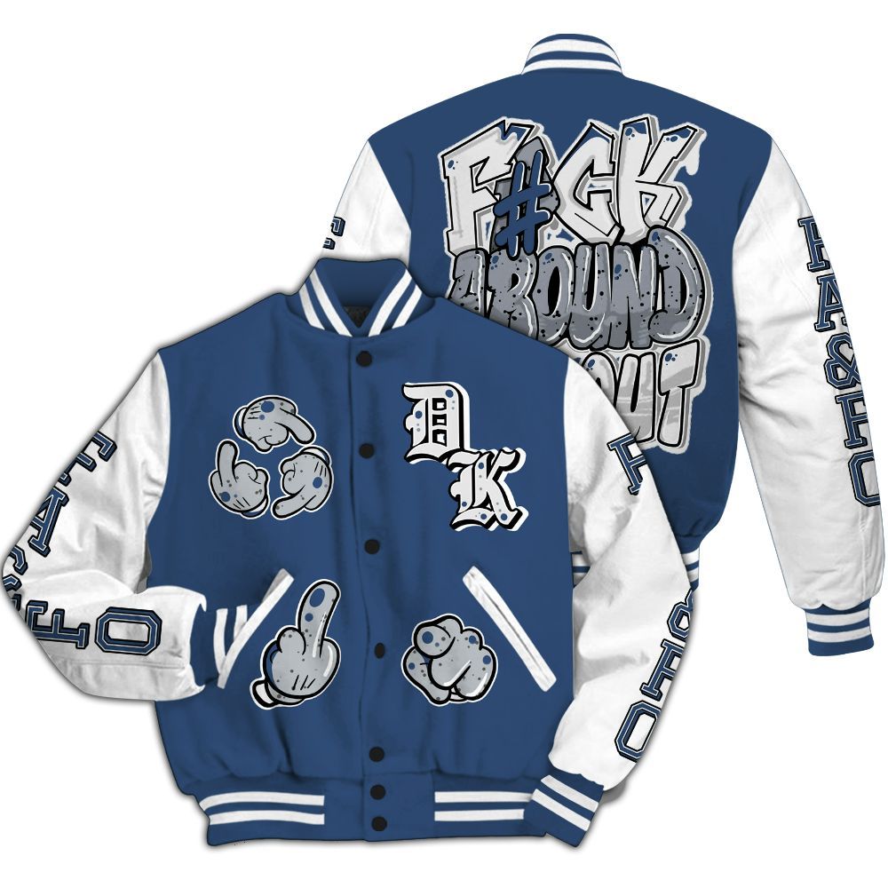 Varsity Jacket To Match Midnight Navy 4s - F Around Find Out Graphic All Over Print