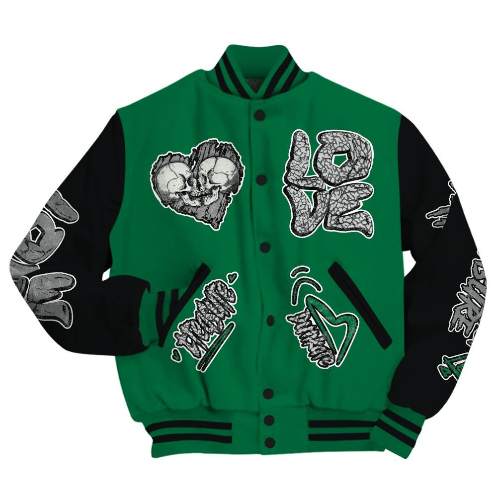 Varsity Jacket To Match Pine Green 3s - Skull Bear All Over Print