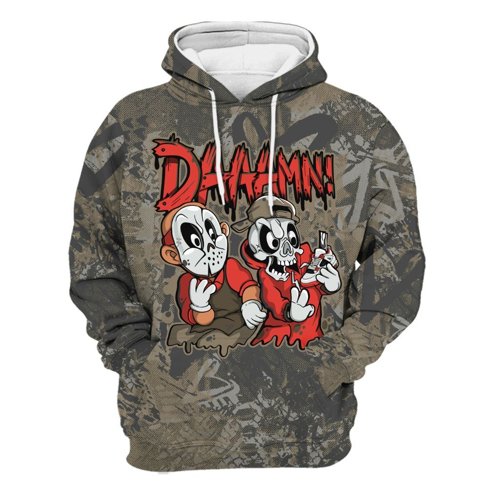 Hoodie To Match Olive 9s - Damn Shoe Graphic Heart Grunge All Over Print