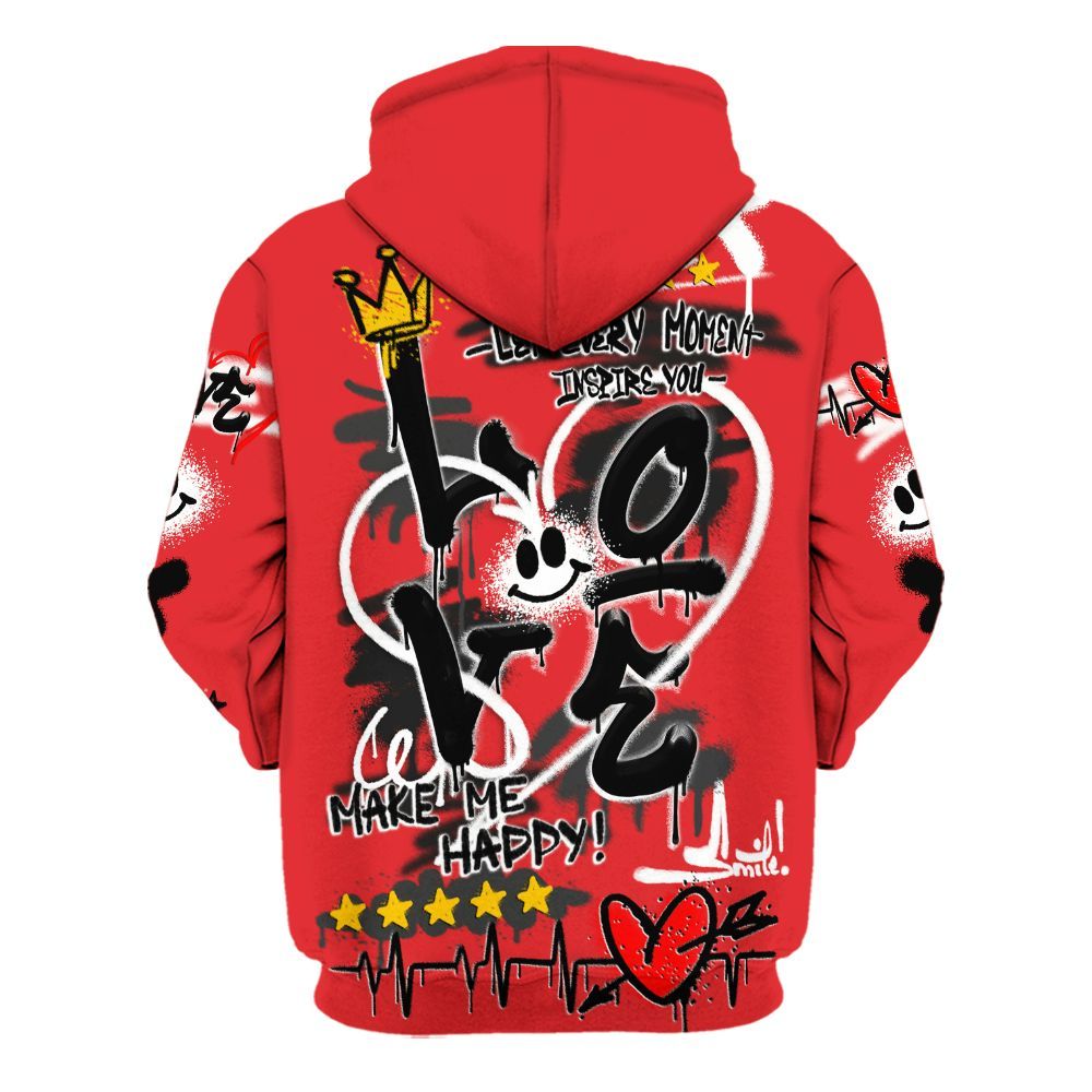 Hoodie To Match Chile Red 9s - Happy Love Beats Graffiti Streetwear All Over Print