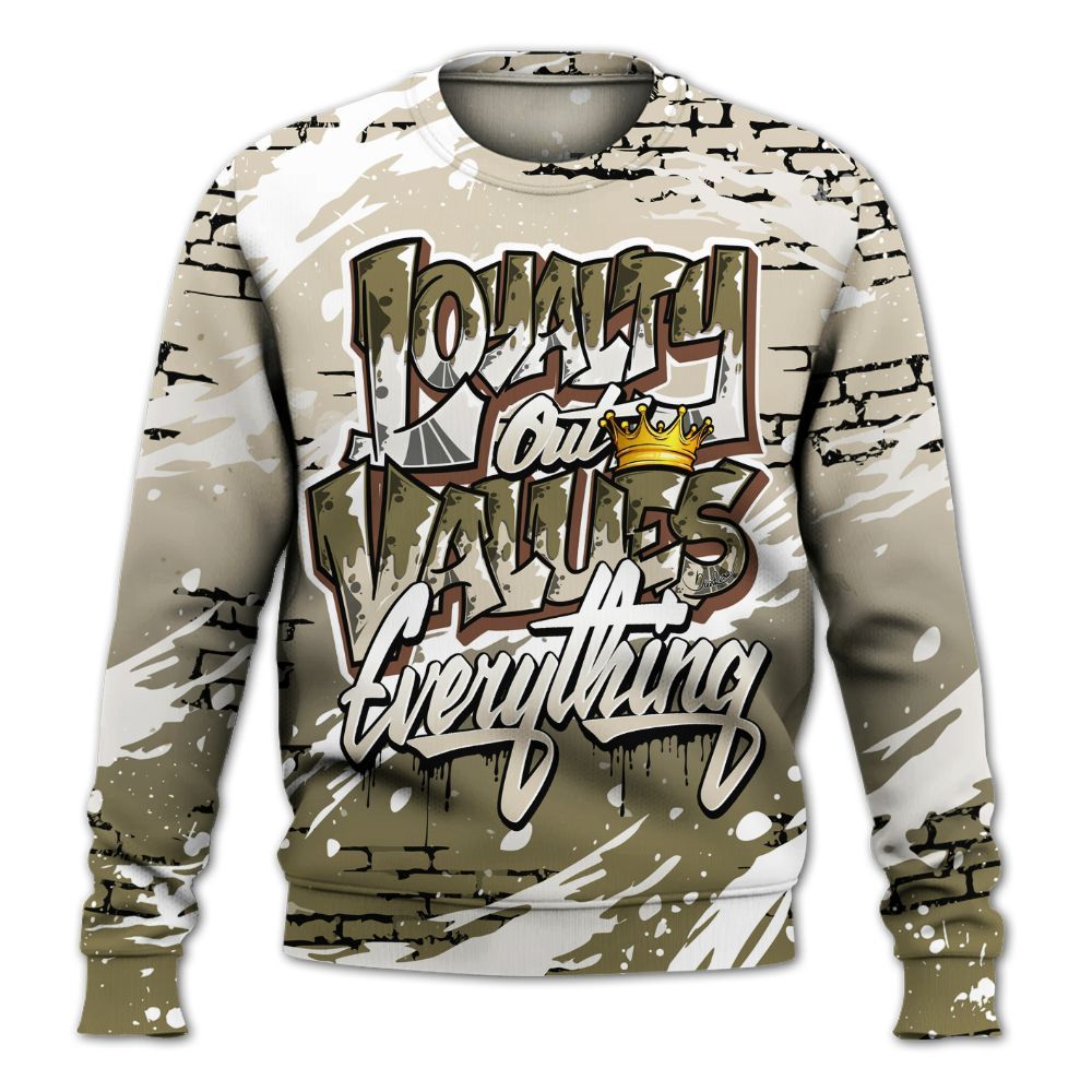 Sweatshirt To Match Sail Neutral Olive 6s - Values Of Loyalty Drip All Over Print