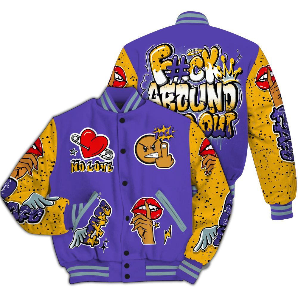 Varsity Jacket To Match Imperial Purple 4s - FK Around Find Out All Over Print