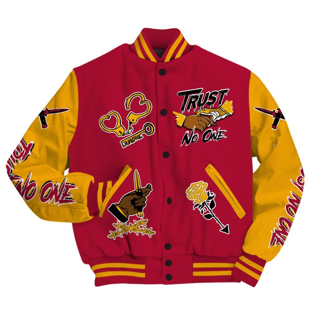 Varsity Jacket To Match Cardinal 7s - Trust No One Dripping All Over Print