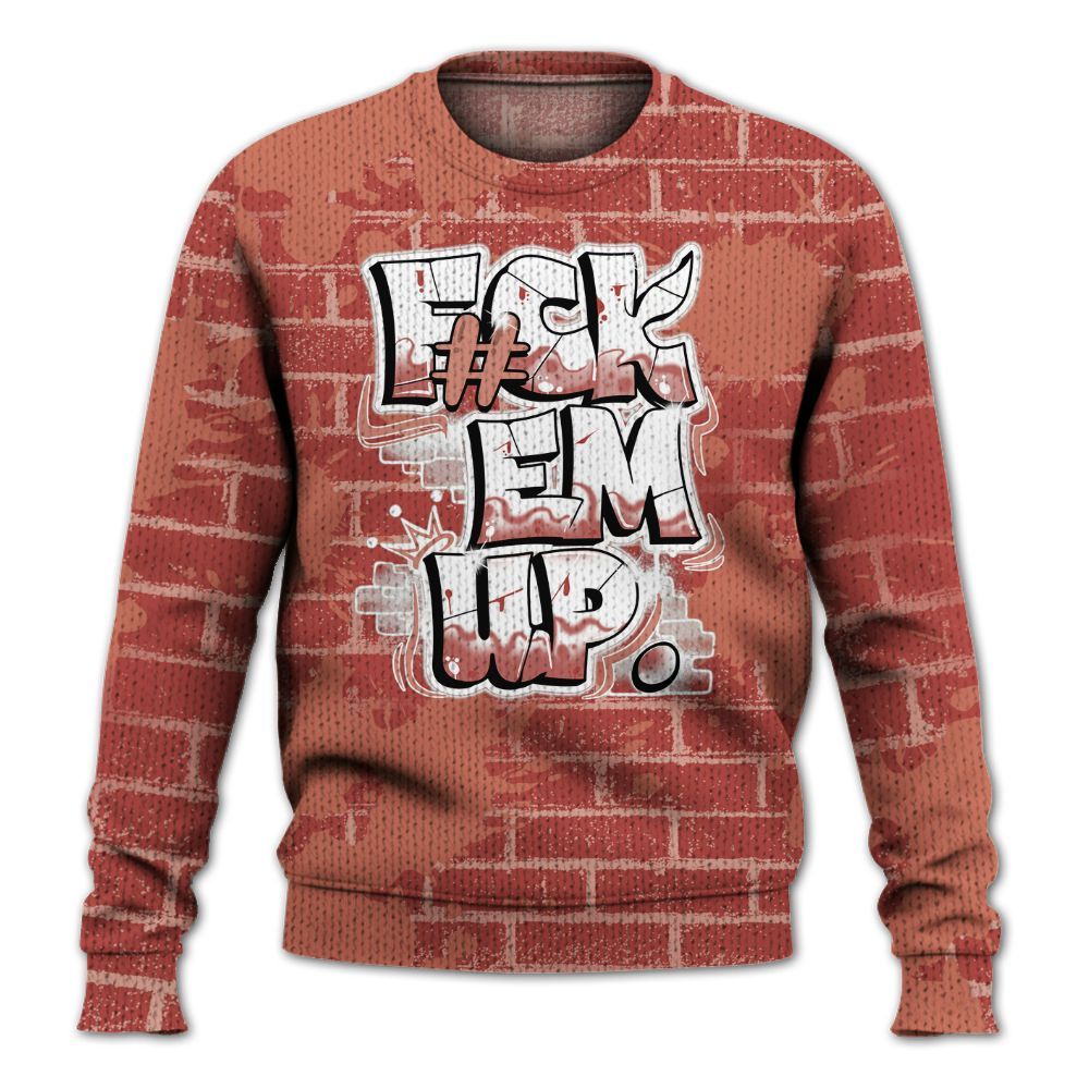 Knitted Sweater To Match Dune Red 13s - F#ck Em Graphic Brick Art